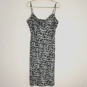 Express Satin Women L Midi Slip Dress Black Grey Metallic Cowl Neck Side Slits